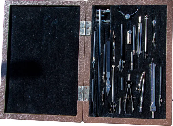 Set of drawing tools in a box isolated over white