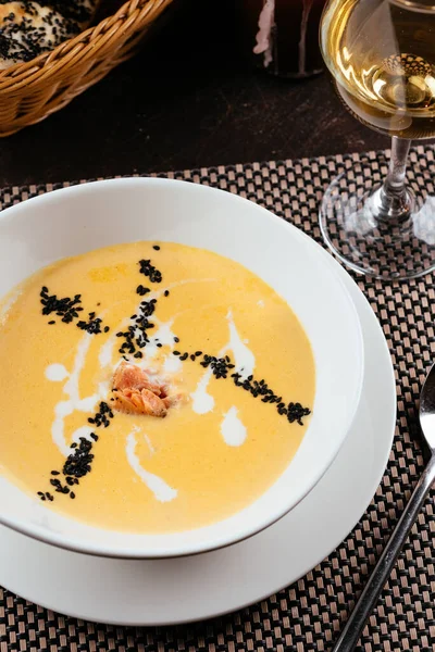 Cream soup with salmon — Stock Image Cream Soup Salmon Stock Picture