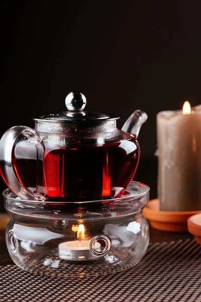 Τσαγιέρα Τσάι Ένα Περίπτερο Αναμμένο Κερί — Φωτογραφία Αρχείου