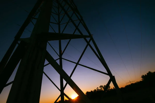 Alte Stromleitungen Sonnenuntergang — Stockfoto