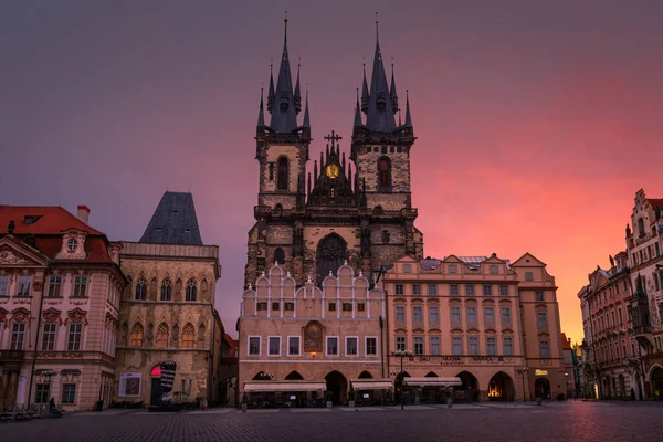 Praga Czechy Marca 2019 Świt Rynku Starego Miasta Historycznym Centrum — Zdjęcie stockowe