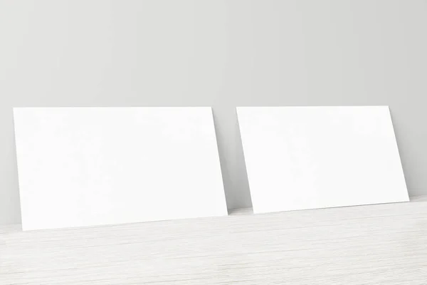 Mockup Két Horizontális Névjegykártya Fehér Texturált Háttér — Stock Fotó