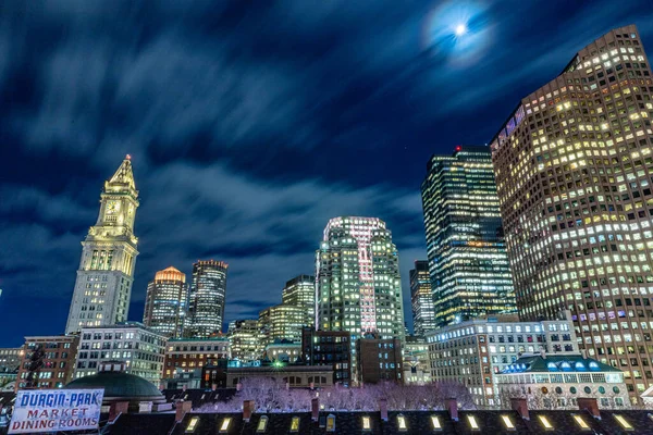 Hermosa Vista Nocturna Ciudad Boston Massachusetts —  Fotos de Stock