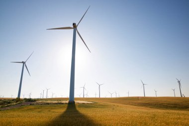 Elektrik üretimi için yel değirmenleri, Zaragoza Eyaleti, İspanya Aragon.