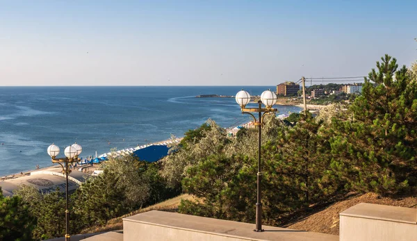 Chernomorsk Ucrânia 2020 Vista Panorâmica Praia Pública Cidade Chernomorsk Uma — Fotografia de Stock