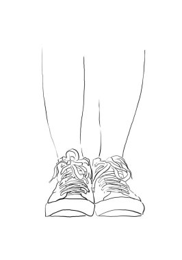 Spor ayakkabılarının bir çizgisi. Spor ve marka tasarımı için çizim tarzında spor ayakkabıları.