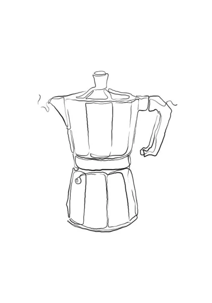 Sürekli Bir Fincan Kahve Makine Çizimi Çizgi Kafe Illüstrasyonu Sıcak — Stok fotoğraf