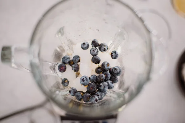 Close Fresh Blueberries Milk Glass — Fotografia de Stock