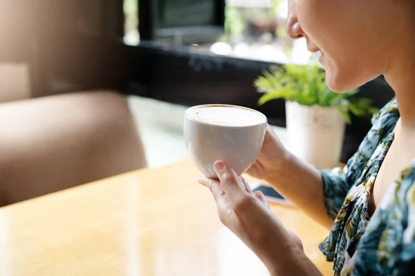 Women Hands Holding Hot Cup Coffee Tea Morning Sunlight — Stock Photo, Image