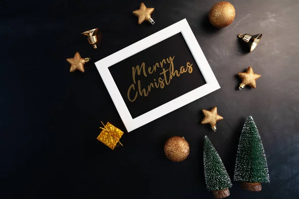 Feliz Natal Moldura Foto Com Decoração Natal Fundo Preto — Fotografia de Stock