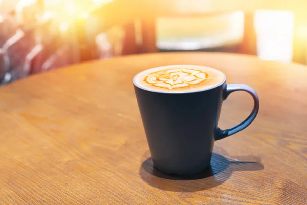 Cup Coffee Flower Shaped Froth Wooden Table — Stock Photo, Image