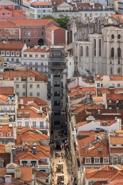 Vacker Utsikt Över Gamla Historiska Järnhiss Och Stadsbyggnader Centrala Lissabon — Stockfoto
