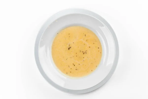 Sopa Queso Plato Blanco Sobre Fondo Blanco —  Fotos de Stock