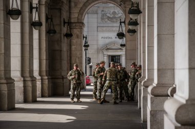 National Guard troops in Union Station colonnade in Washington DC