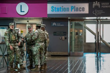 National Guard troops gather outside Station Place entrance in DC