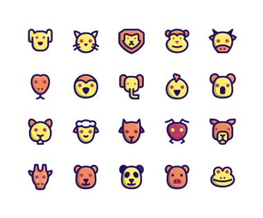 Hayvan Yüz Dolgulu Çizgi Simgeleri