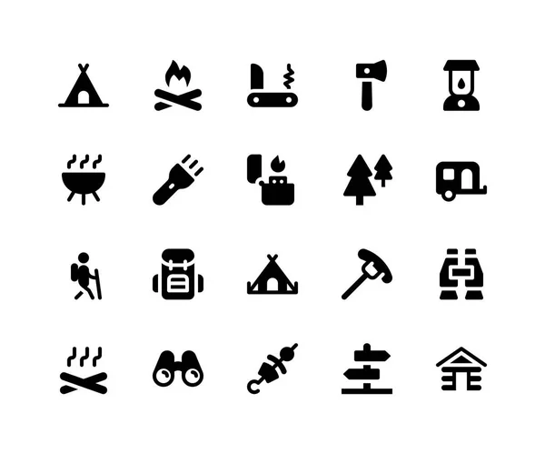 Camping Glyph iconos — Vector de stock