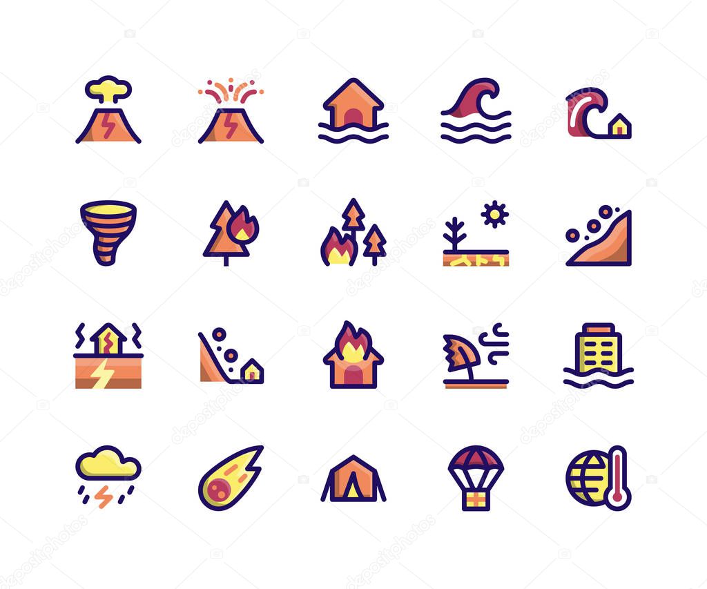 Disaster Filled Line Icons