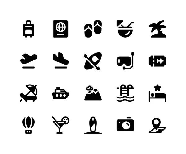 Iconos de glifos cara de viaje — Archivo Imágenes Vectoriales