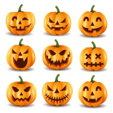 Halloween pumpkins, komik faces.vector resimde kümesi