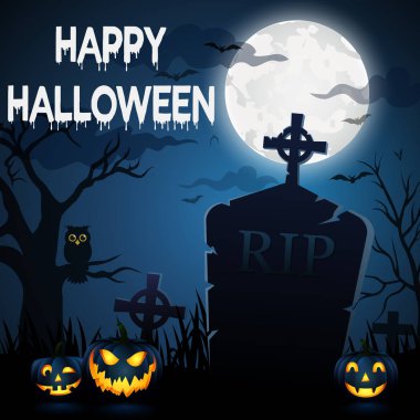 Cadılar Bayramı illüstrasyon - mezarlık bir arka planda bir kabak ile.