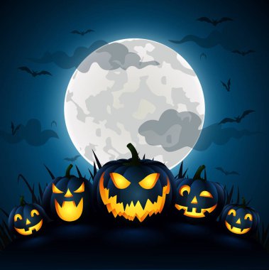 Cadılar Bayramı Balkabağı blue moon ile vektör çizim