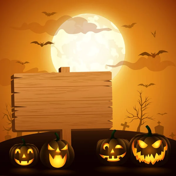 Fondo Halloween Con Cartel Madera Ilustración Vectorial — Vector de stock