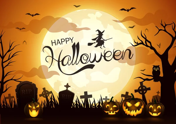 Halloween Night Background Pumpkin Vector Illustration — Stock Vector