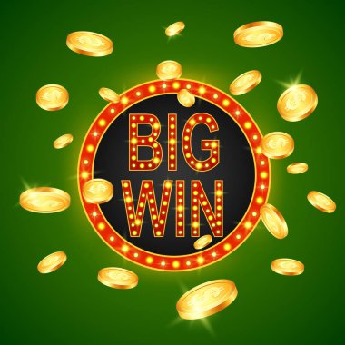 büyük kazanmak, para ile retro afiş dekorasyon, kumar ikramiye bozuk paralar. vektör çizim