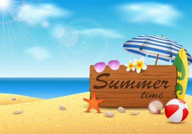 Vintage ahşap arka plan ile yaz saati. vektör illüstrasyon