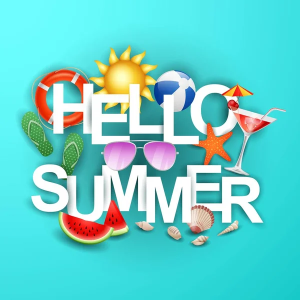 Баннер Hello Summer Flyer Invitation Poster Website Greeting Card Векторная — стоковый вектор