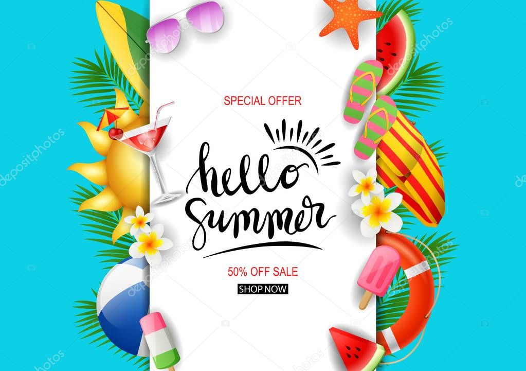 Summer sale template banner. vector illustration 