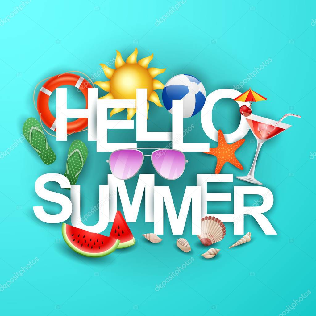 Banner Hello summer for flyer, invitation, poster, website or greeting card. vector illustration