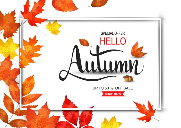 Automne Fond Vente Avec Des Feuilles Pour Vente Shopping Affiche — Image vectorielle