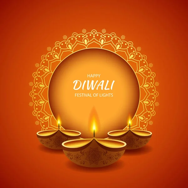 diya lambasıyla ışık arka planlı Diwali festivalin kutlu olsun. vektör illüstrasyonu.