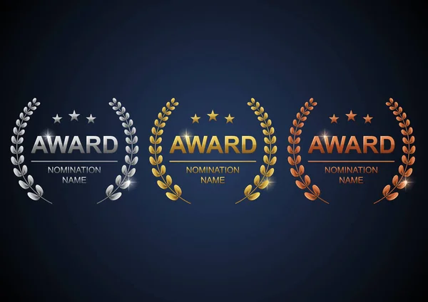 Awards Logotype Set Gold Silver Bronze Blue Background Vector Illustration — Stock Vector