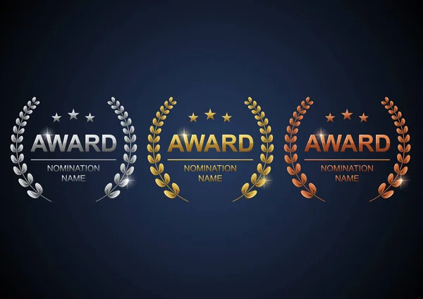 Jeu Logotype Awards Argent Bronze Avec Fond Bleu Illustration Vectorielle — Image vectorielle