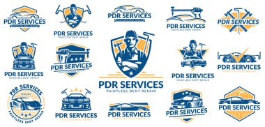 Paintless Dent Repair logo seti, Pdr servis logo paketi, vektör koleksiyonu