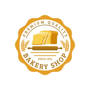 Fırın logosu şablonu, vektör çizimi. Pastane amblemi, antika tarzı.