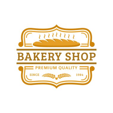 Fırın logosu şablonu, vektör çizimi. Pastane amblemi, antika tarzı.