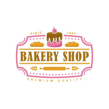 Fırın logosu şablonu, vektör çizimi. Pastane amblemi, antika tarzı.