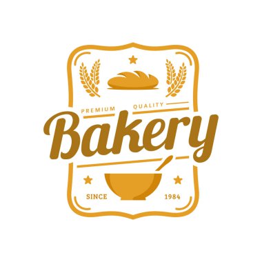 Fırın logosu şablonu, vektör çizimi. Pastane amblemi, antika tarzı.