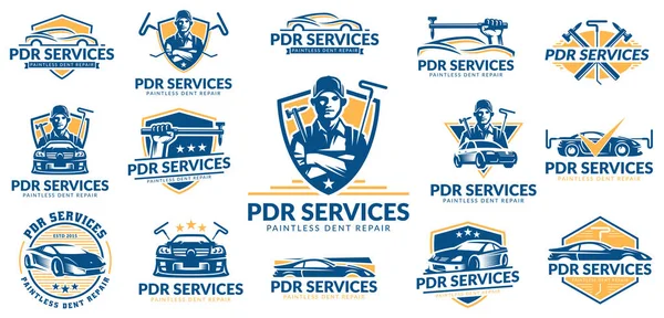 Conjunto de logotipo de reparación de abolladuras sin pintura, paquete de logotipo de servicio PDR, colección de vectores — Vector de stock