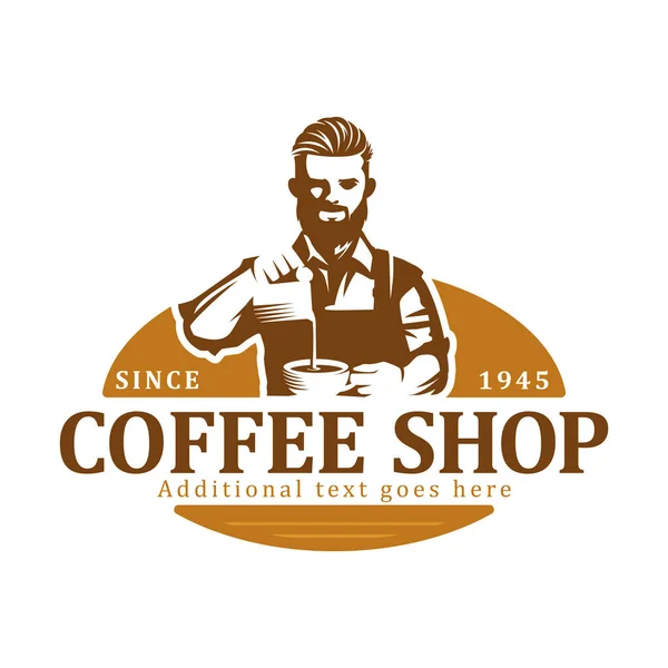 Logo kawy, etykieta na etykiecie kawy wektorowej lub emblemat na białym tle, kawiarnia — Wektor stockowy