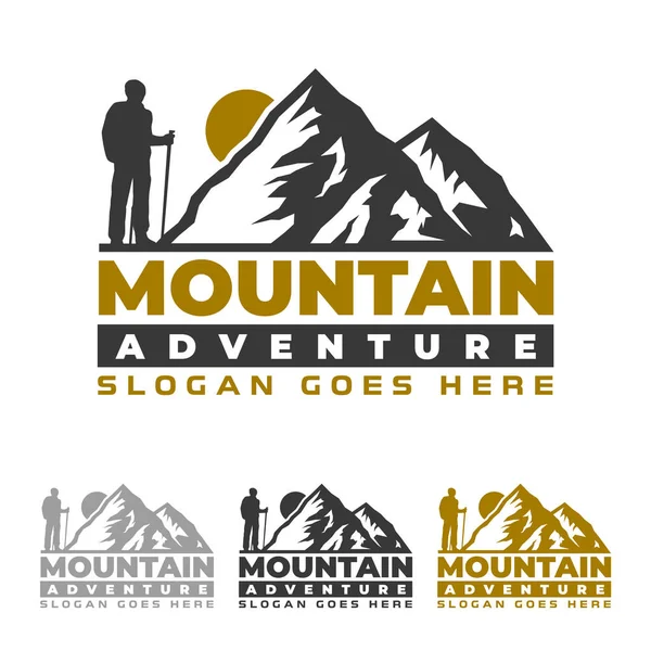 Górskie logo, Camping i turystyka wzór emblemat, życie przygodowe — Wektor stockowy