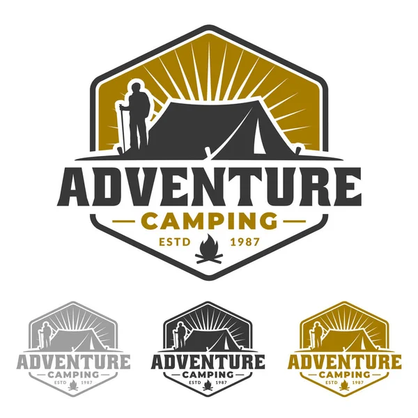 露营和徒步旅行标志设计，冒险生活标志，帐篷 — 图库矢量图片