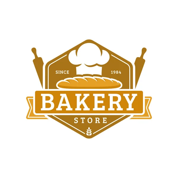 Padaria logotipo modelo, ilustração vetorial. Bakery loja emblema, estilo retro vintage — Vetor de Stock