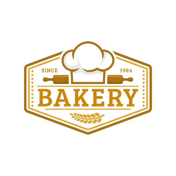 Padaria logotipo modelo, ilustração vetorial. Bakery loja emblema, estilo retro vintage — Vetor de Stock