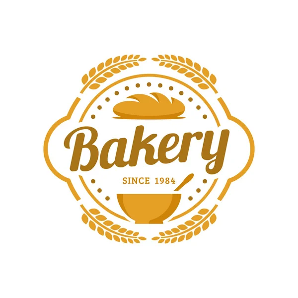 Padaria logotipo modelo, ilustração vetorial. Bakery loja emblema, estilo retro vintage — Vetor de Stock