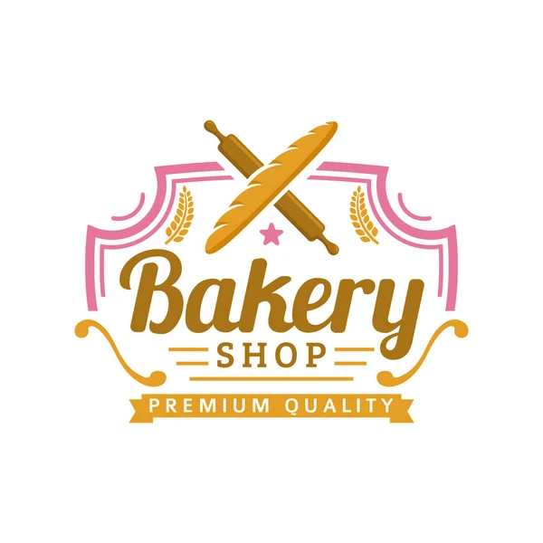 Padaria logotipo modelo, ilustração vetorial. Bakery loja emblema, estilo retro vintage — Vetor de Stock